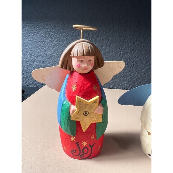 Vintage Set of 3 Midwest of Cannon Falls Wood Peace Love Joy Angel Figurines - Picture 2 of 9